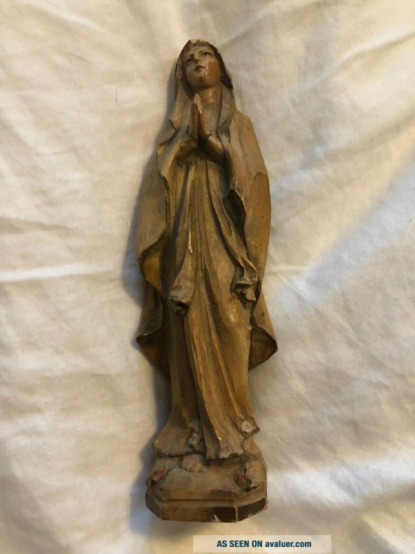 GLORIOUS RARE VINTAGE HAND CARVED WOOD OUR LADY OF LOURDES VIRGIN MARY ...