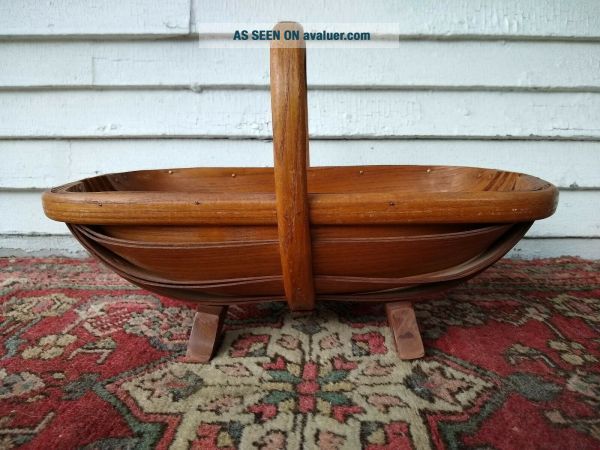Rare Antique Vintage Splint Wood Gathering Basket Bentwood Handle ...