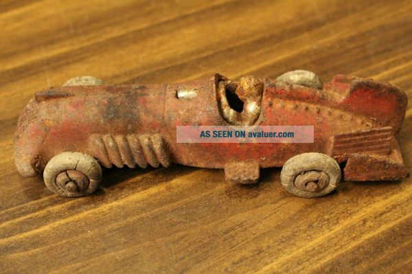 Antique Hubley Red Cast Iron Race Car With Driver | #30356252