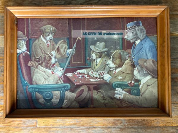 Tableau Encadré Vintage 'Dogs Playing Poker' De C.M. Coolidge - Tirage Lithographique USA