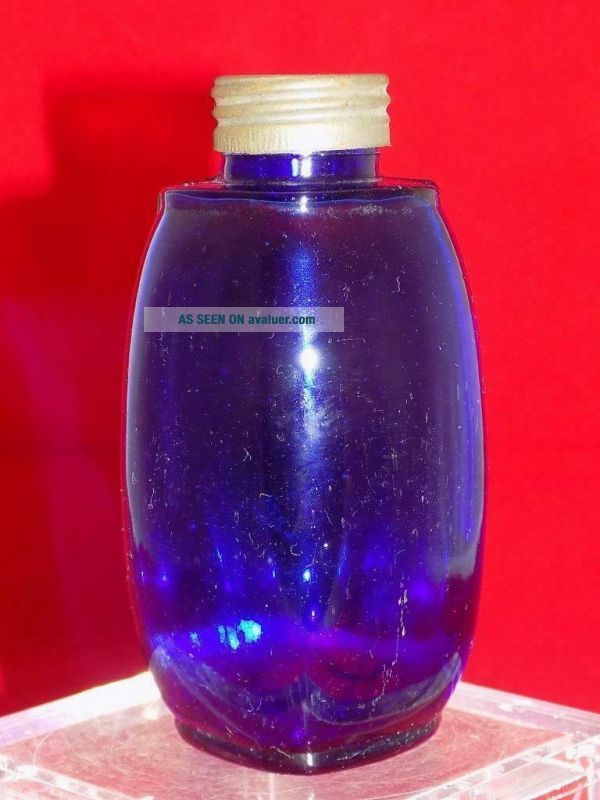 Antique WW2 United Drug Co Bottle Pharmacy Medicine Cobalt Blue w/ Lid