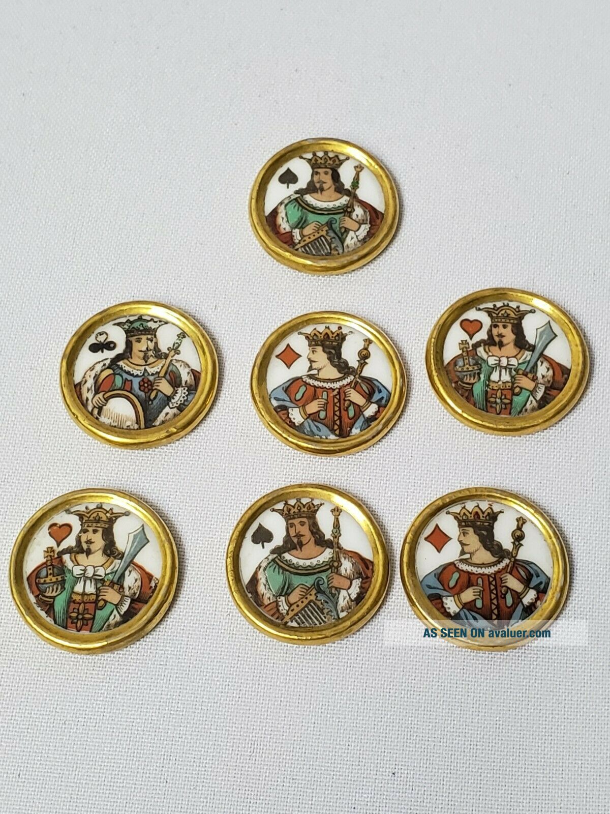 Extremely RARE 19th century set of 7 porcelain whist markers