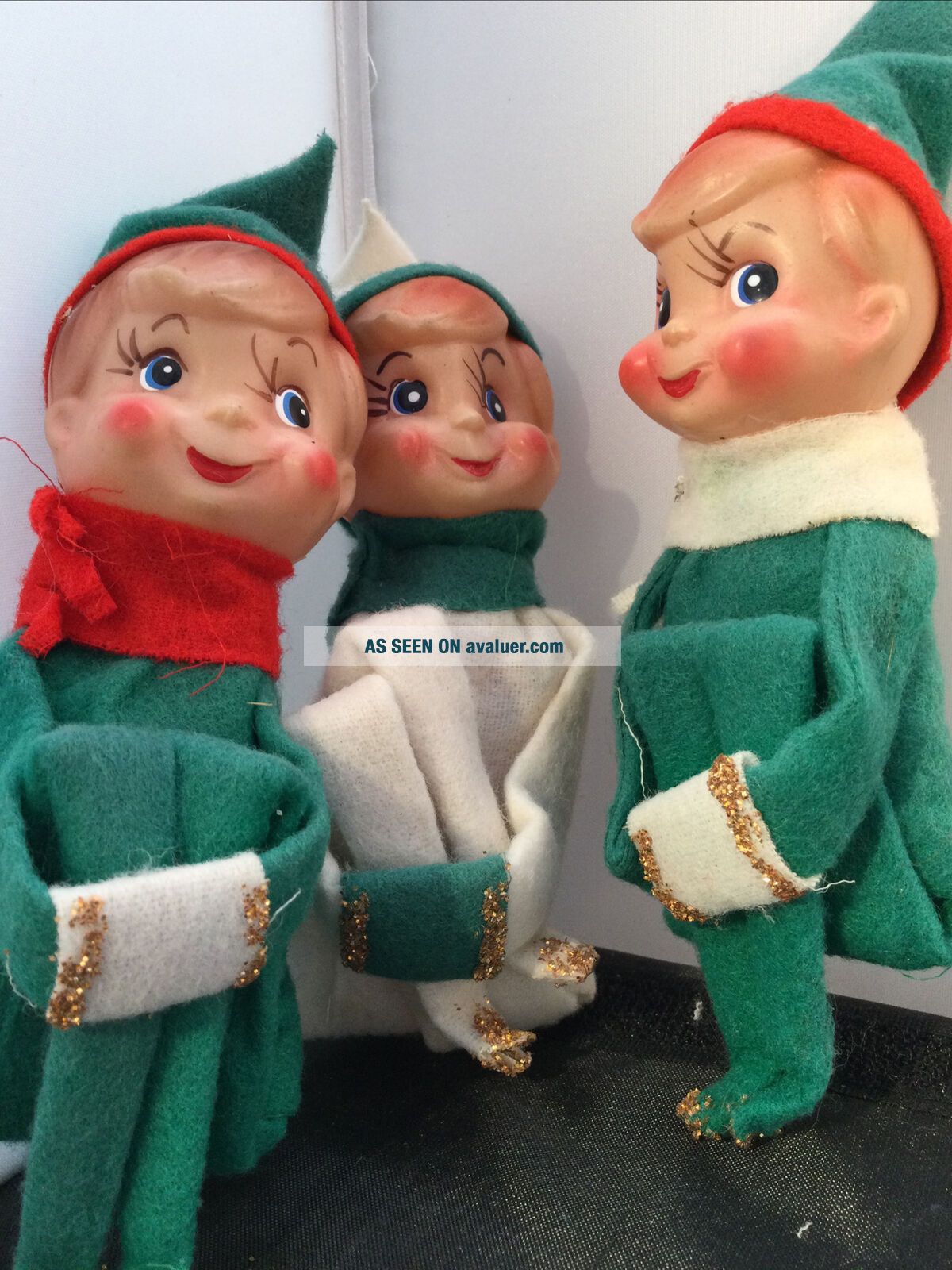 The Rarest Elf RARE Vintage SET OF THREE Felt Christmas Elf On The Shelf Knee Hugger ...