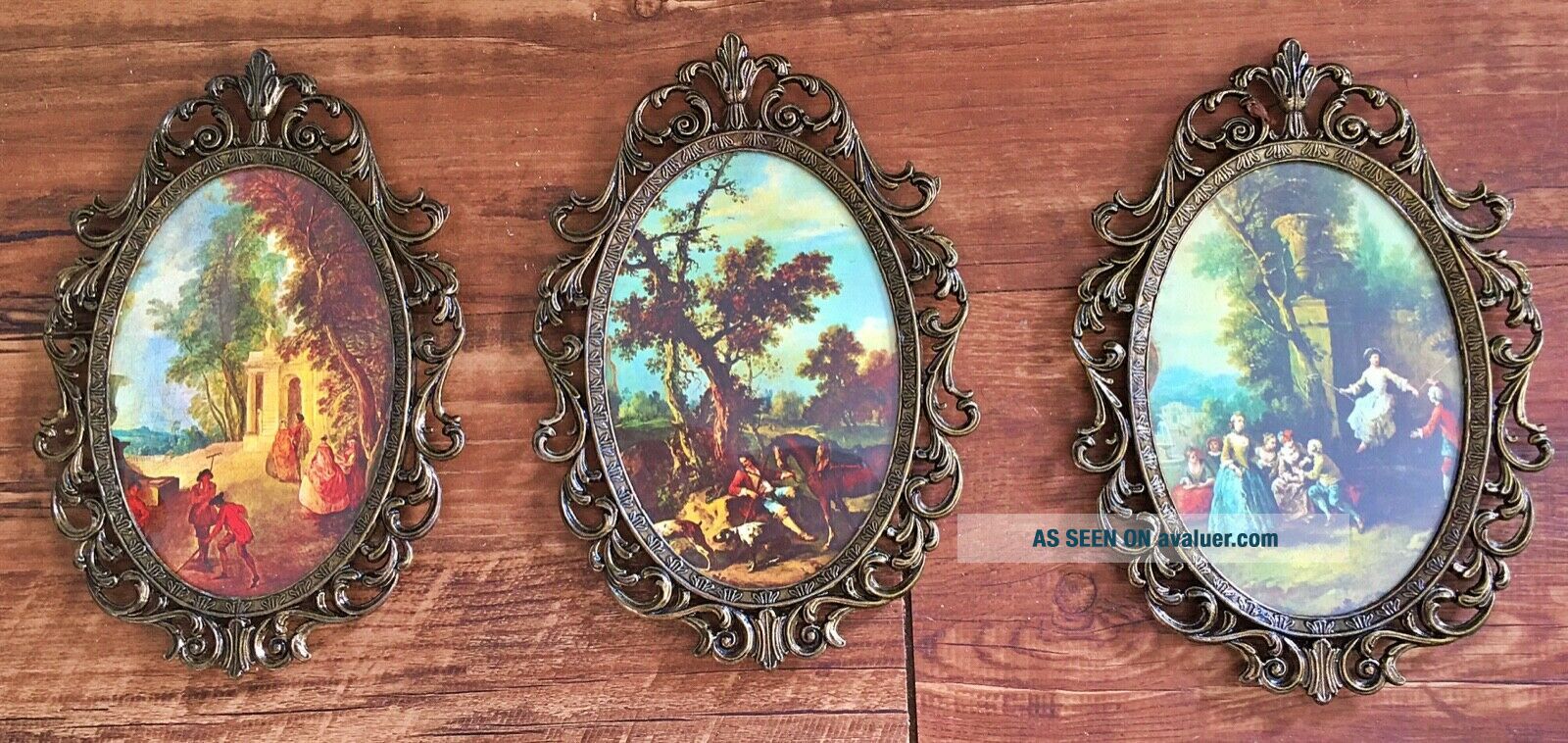 3 Vintage Ornate Brass Frames Art Made In Italy Rare Oval Frame | #43053121