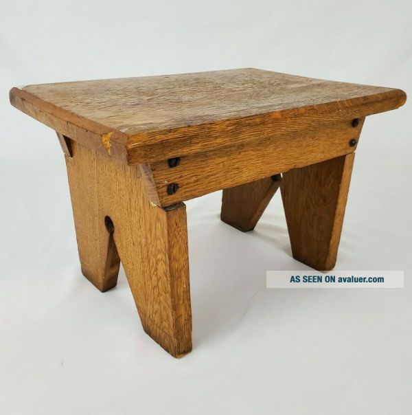Vintage Primitive Oak Wood Milking Step Stool Bench Kitchen Farmhouse ...