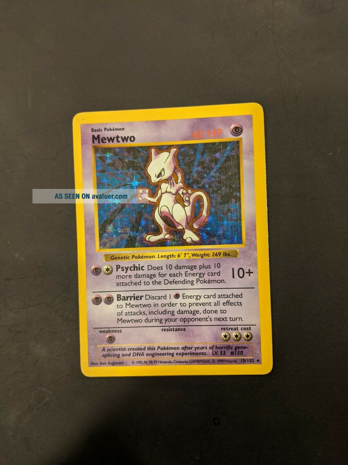 Holo Shadowless Mewtwo Pokemon Card 1999 Base Set 10/102 RARE Unlimited ...