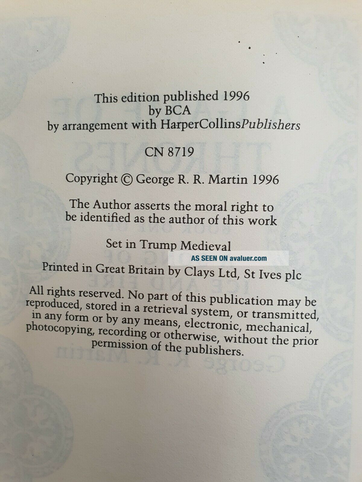 George R R Matins GEORGE R. R MARTIN - GAME OF THRONES RARE 1ST UK EDITION (1996) DB12 ...