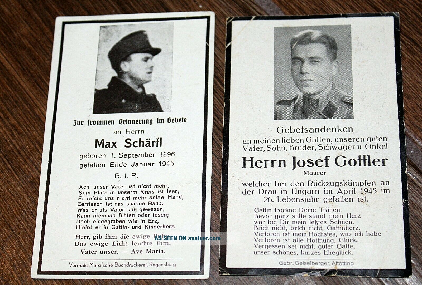 RARE WWII WW2 2 ARMY DEATH CARDS END OF WAR 1 ELITE ISSUED AFTER WAR ...