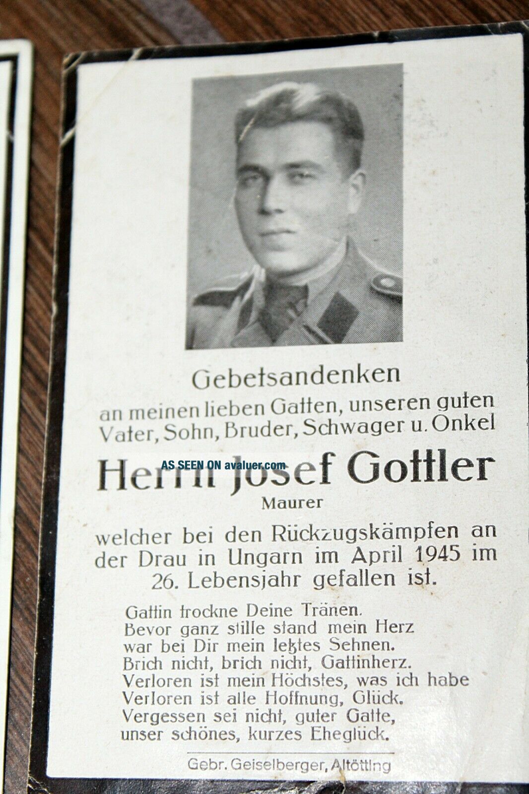 RARE WWII WW2 2 ARMY DEATH CARDS END OF WAR 1 ELITE ISSUED AFTER WAR ...